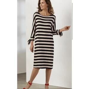 Soft Surroundings Womens Adrift Striped Midi Dress Petite Size XS‎ Black Cream